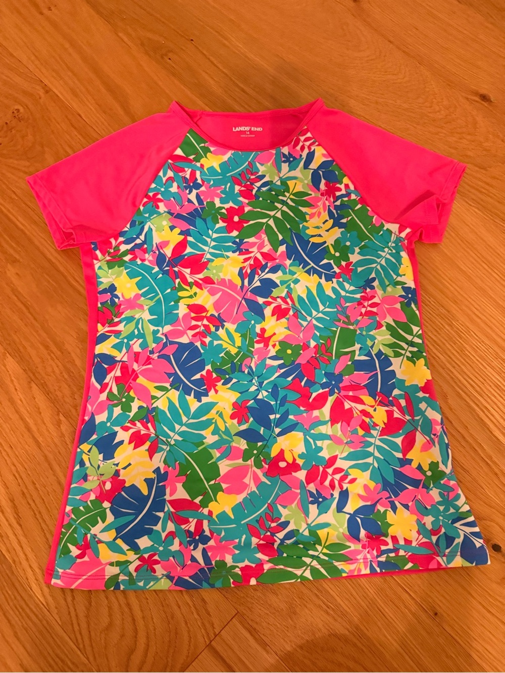Lands' End Kids Pink Tropical Swim Shirt